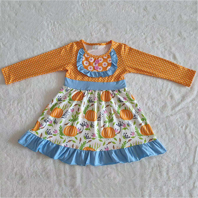 9.18 6 A12-30 Baby Girls Winter Outfits Pumpkin Long sleeve dresses