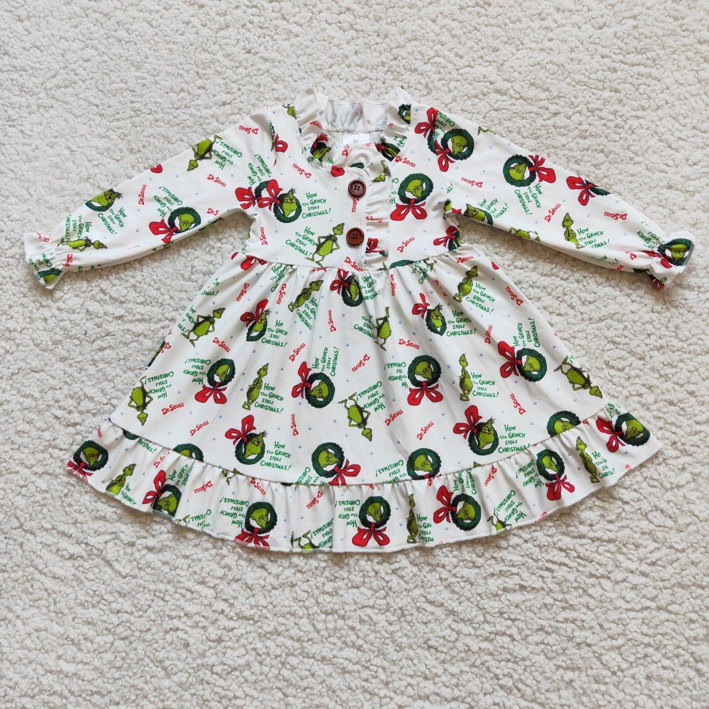 11.8 6 A13-18 Baby Girls Winter Dresses Baby Girls Long sleeve green face girls Christmas Gown