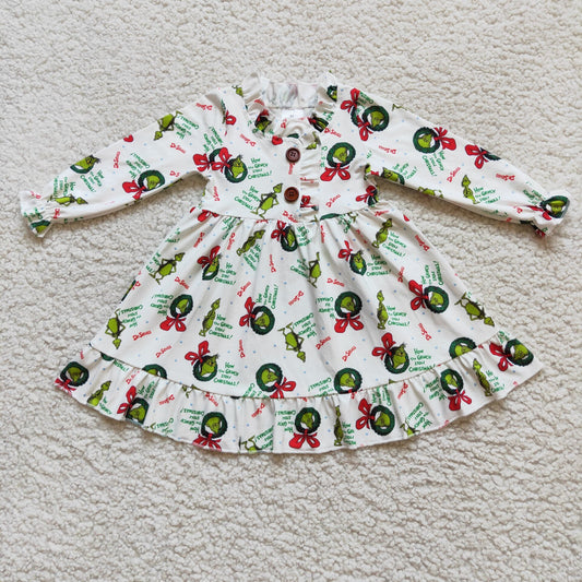 11.8 6 A13-18 Baby Girls Winter Dresses Baby Girls Long sleeve green face girls Christmas Gown