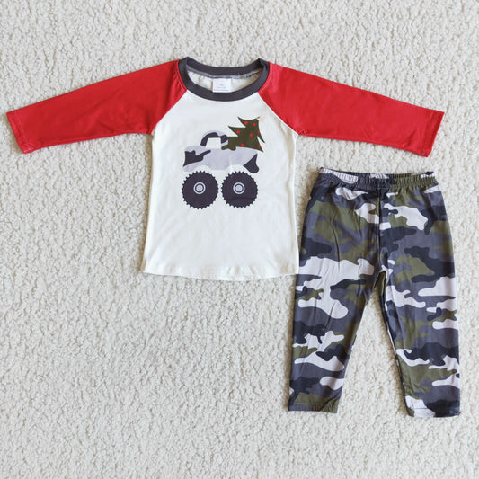 9.18 6 A14-2 Baby Boys Winter Outfits Boys Camo Tractor pants Christmas sets