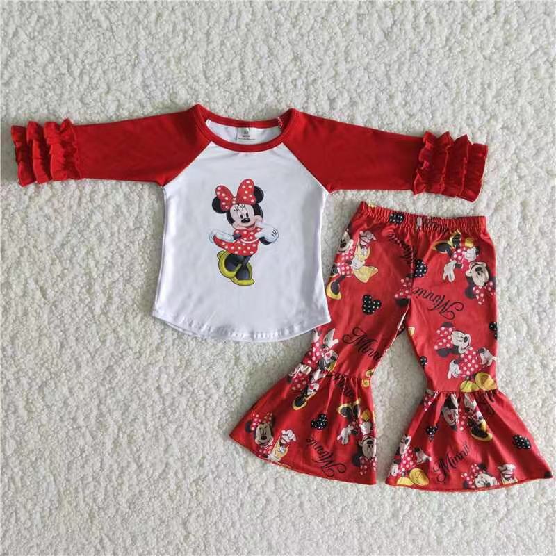 9.18 6 A14-28 Baby Girls Winter Outfits Red long sleeve top bell set