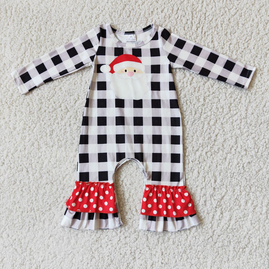 11.1 6 A15-5 RTS No Moq Clearance Baby Girls Winter Plaid Santa screen print long sleeve girl Christmas romper