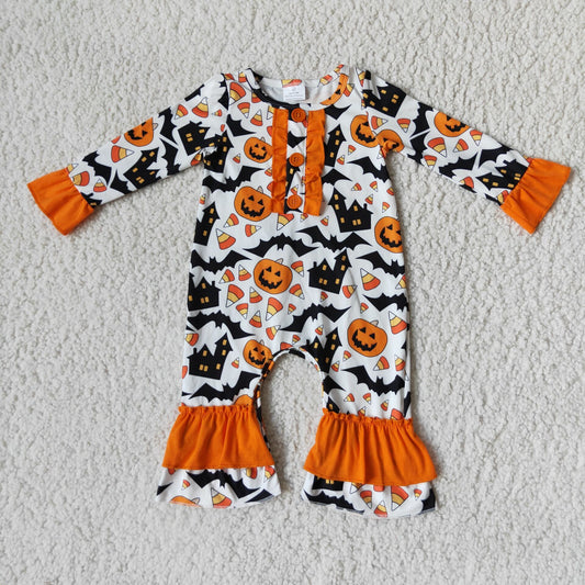 9.27 6 A16-21 RTS No Moq Clearance Baby Girls Winter Halloween orange rompers