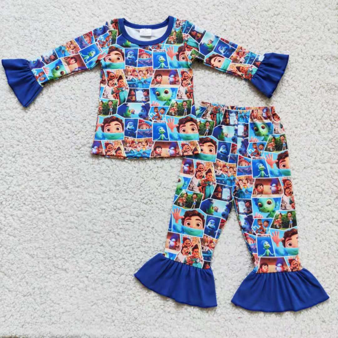 9.18 6 A17-19 Baby Girls Winter Outfits Girls Cute sea long sleeve girl pajamas