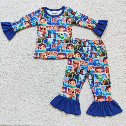 9.18 6 A17-19 Baby Girls Winter Outfits Girls Cute sea long sleeve girl pajamas