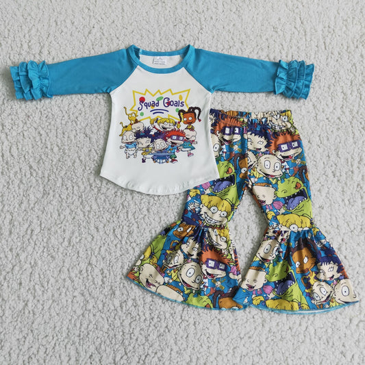 9.19 6 A18-13 Baby Girls Winter Outfits Pink Flowers Baby girls blue fall cartoon bell pants sets