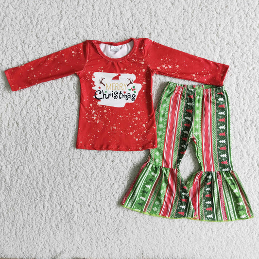 9.19 6 A18-18 Baby Girls Winter Outfits Pink Flowers Children Christmas Deer Red Bell pants sets