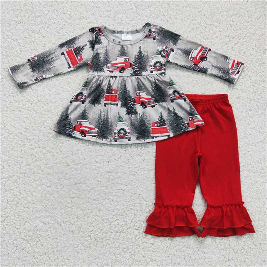 6 A19-11 Baby Girls Tractor Tunic Ruffle Pants Clothes Sets