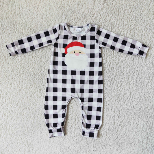 11.8 6 A19-25 RTS No Moq Clearance Plaid Santa screen print long sleeve boy Christmas romper