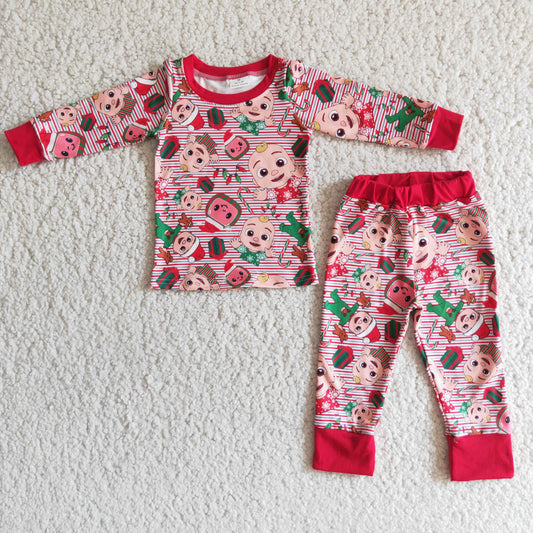 9.19 6 A19-28 Baby Boys Winter Outfits Pink Flowers Baby boys red stripe cartoon pajamas