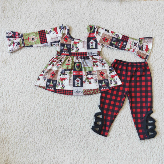 9.16 6 A2-16 Baby Girls Winter Outfits Snowman tunic cross legging sets
