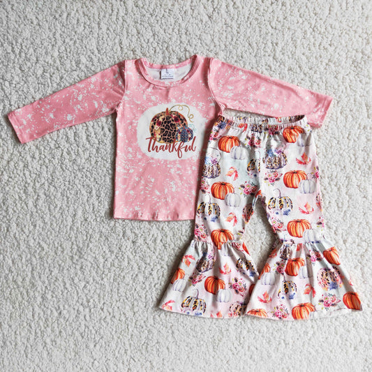 10.4 6 A2-3 RTS No Moq Clearance Baby Girls Winter Outfits Baby girls Pink Thanksgiving pumpkin pants sets