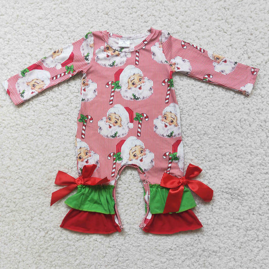 6 A2-30 Christmas Santa Stripes Bows Ruffle Rompers
