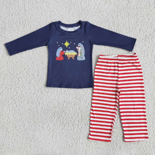 11.1 6 A20-17 RTS No Moq Clearance Baby Boys Winter Outfits Boys Christmas nativity navy pants sets