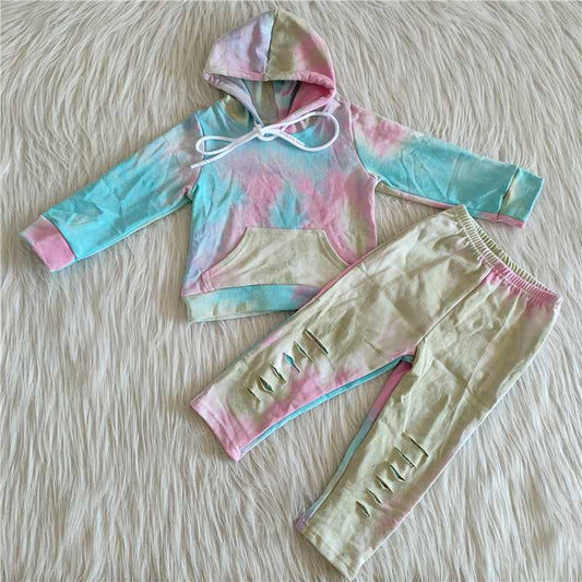 RTS no moq  6 A20-26  Kids girls autumn clothes long sleeves top with trousers set