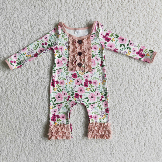 12.20 6 A22-3 RTS No Moq Clearance Baby girls Pink Floral fall rompers