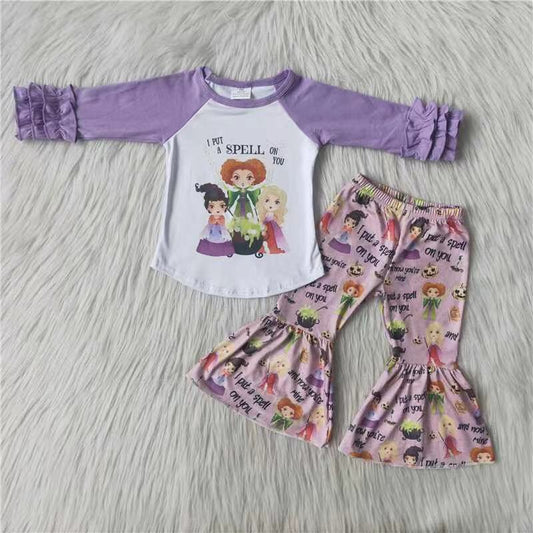9.22 6 A23-3 Baby Girls Winter Outfits Lavender witches top pants