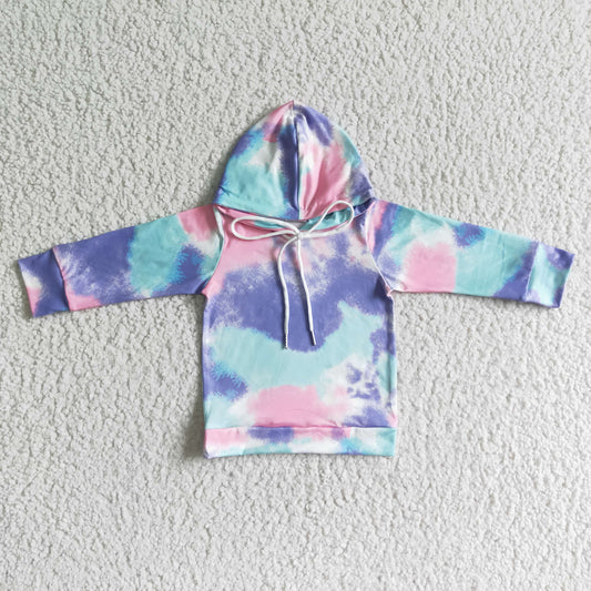 12.27 6 A24-4 RTS No Moq Clearance Baby Girls Winter Outfits Baby Kids Tie Dye Hooded Long Sleeve Top Shirts