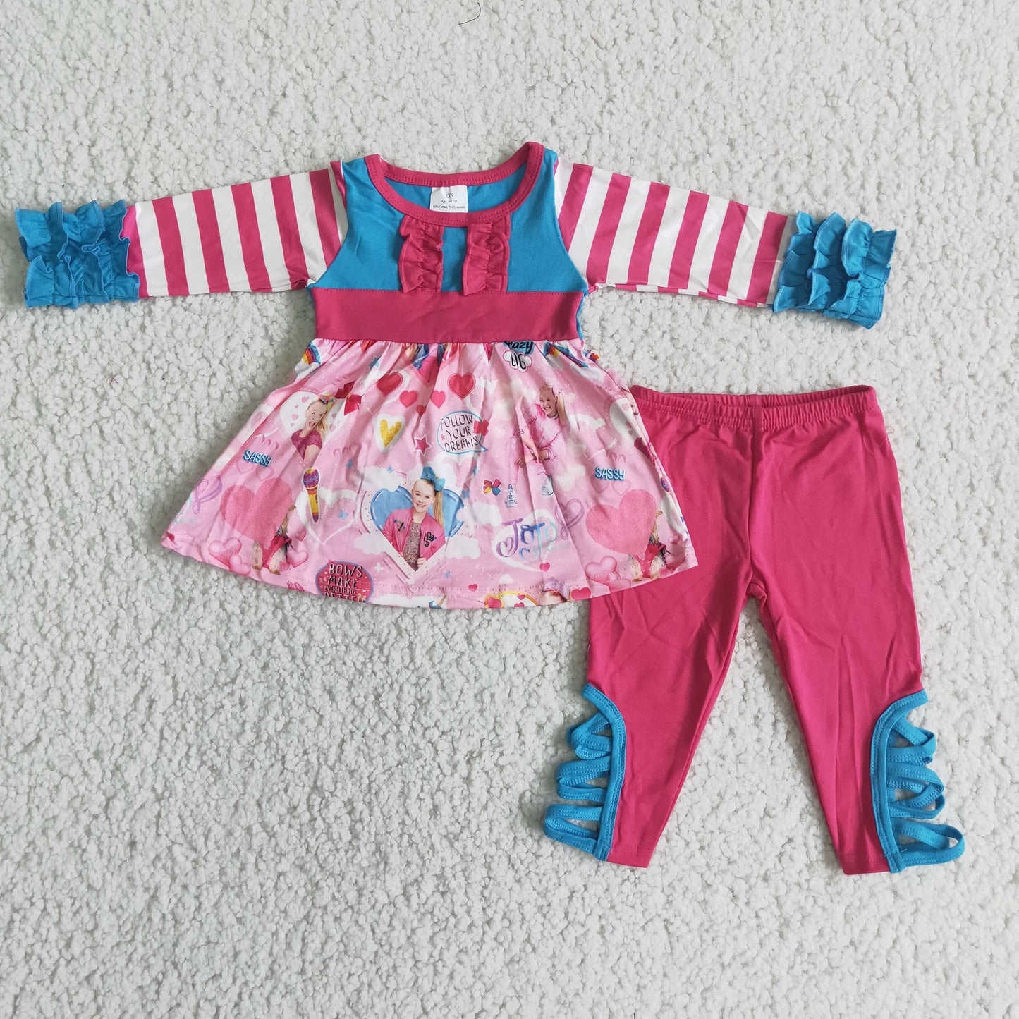 12.6 6 A26-26 RTS No Moq Clearance Baby  Boys Winter Outfits Baby Children Valentines pink blue stripe sets