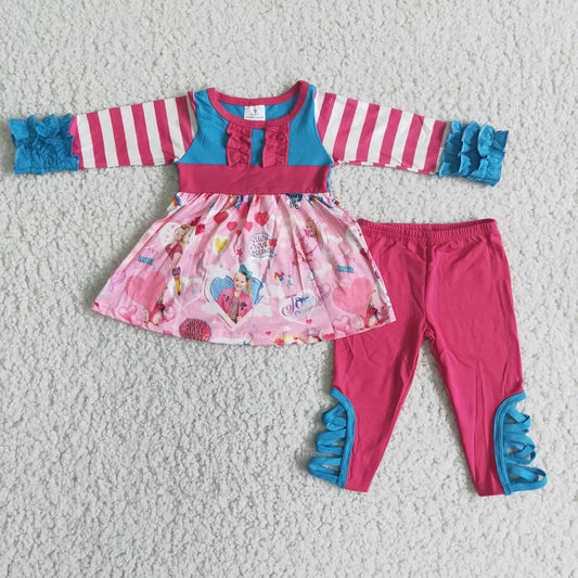 12.6 6 A26-26 RTS No Moq Clearance Baby  Boys Winter Outfits Baby Children Valentines pink blue stripe sets