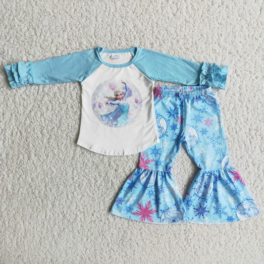 11.15 6 A26-28 RTS No Moq Clearance Baby Girls Winter Outfits Baby Girls Blue Sister Princess Bell Pants Sets