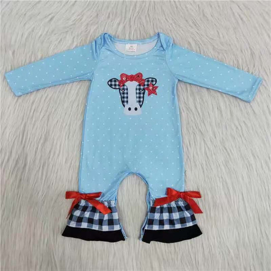 6 A27-2-1 Baby Girls Winter Rompers Baby Girls Christmas cow blue rompers