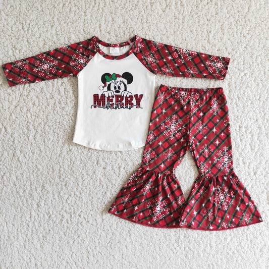 9.16 6 A3-28 Baby Girls Winter Outfits Christmas Plaid Cartoon Bell Set
