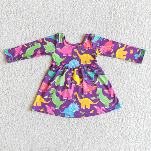 12.20 6 A3-4- Baby Girls Winter Dresses Baby Girls Dinosaur print long sleeve dresses