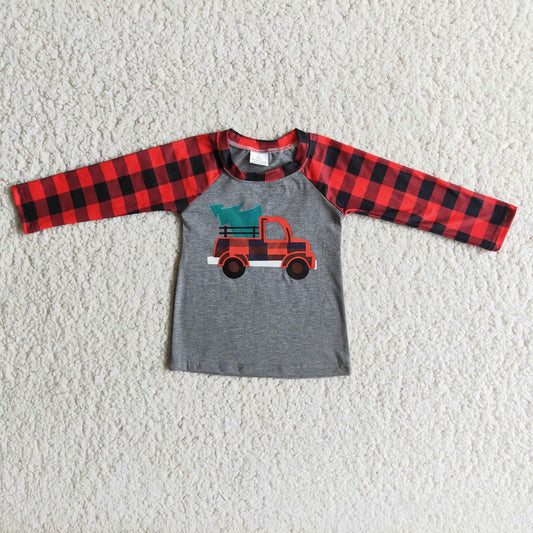 11.22 6 A33-2 RTS No Moq Promotion Baby Boys Plaid truck vinyl Christmas shirt