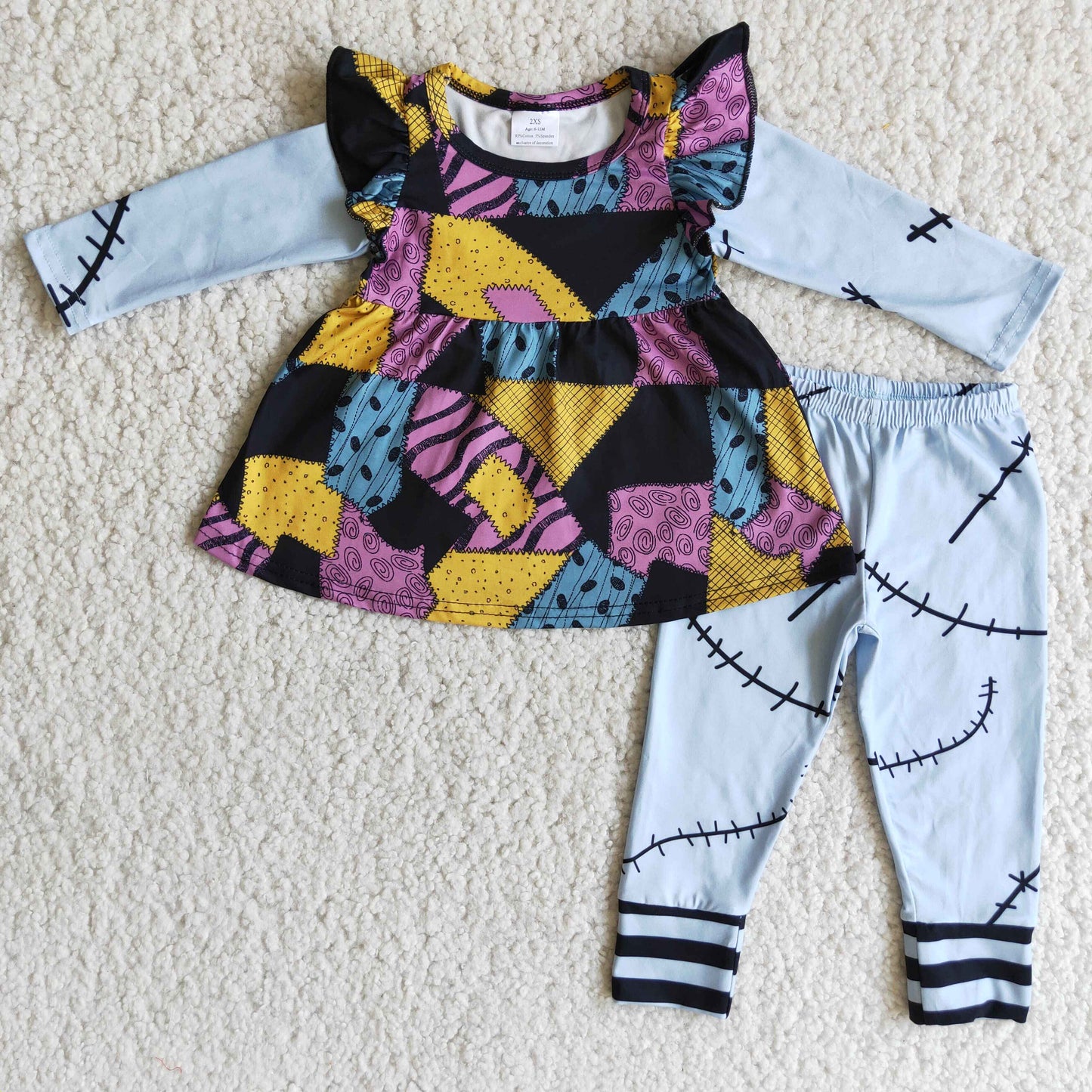 9.27 6 A5-5 RTS No Moq Clearance Baby Girls Winter Outfits Baby girls Halloween NBC patchwork legging outfits