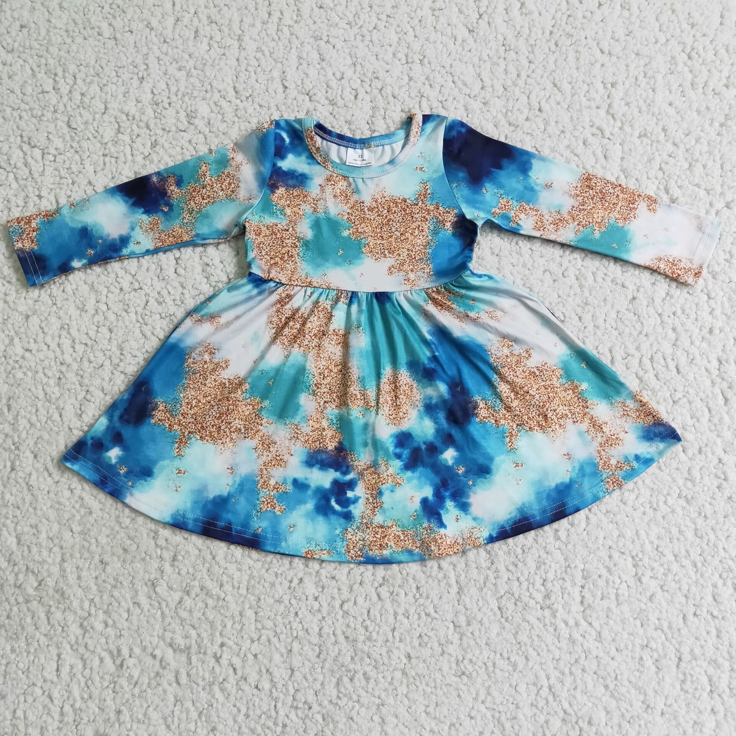 12.6 6 A6-18 Baby Girls Winter Dresses Baby Girls Long sleeve blue tie dye girls twirl dresses