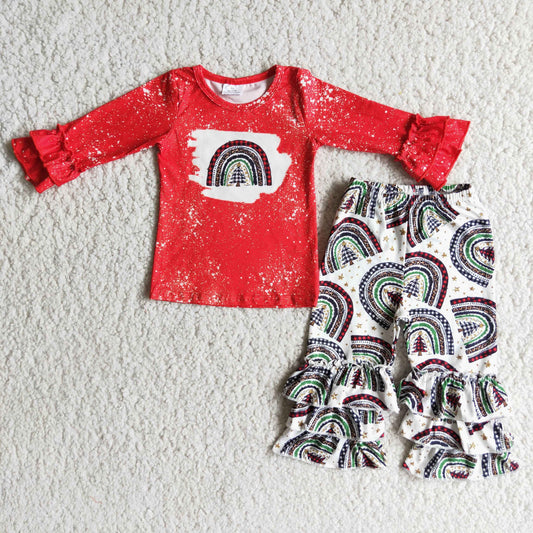 9.16 6 A6-19 Baby Girls Winter Outfits Christmas rainbow ruffle pants sets