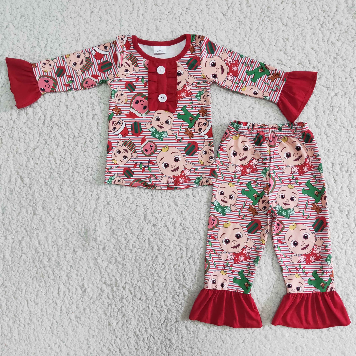 9.16 6 A6-29 Baby Girls Winter Outfits Baby girls red stripe cartoon pajamas