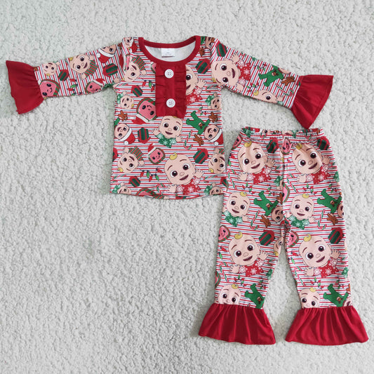 9.16 6 A6-29 Baby Girls Winter Outfits Baby girls red stripe cartoon pajamas