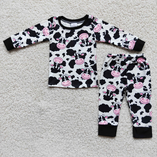 11.15 6 A7-1 RTS No Moq Clearance Baby Girls Winter Outfits Girls Cow print long sleeve pajamas