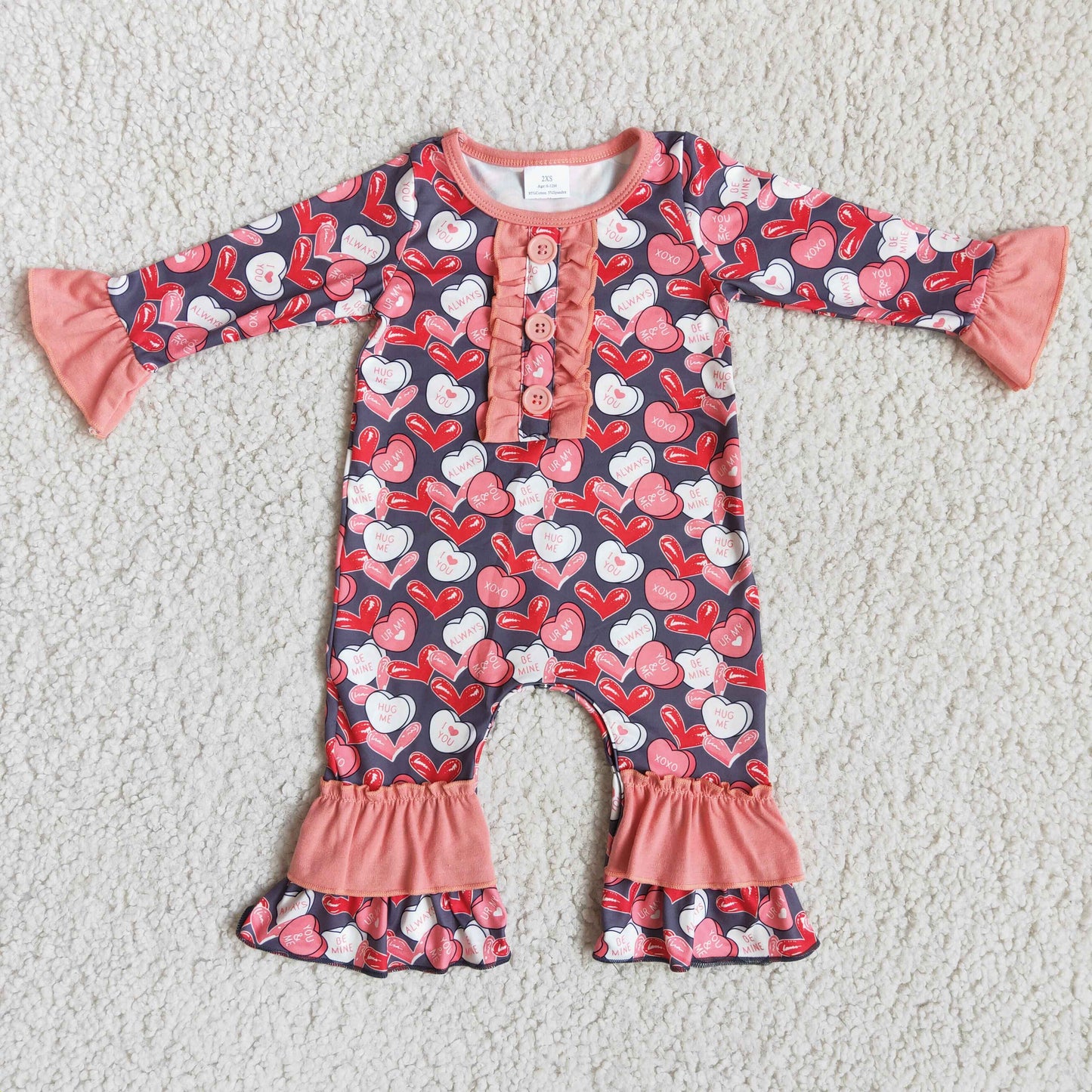 12.27 6 A7-10 RTS No Moq Promotion Baby girls Pink heart valentines rompers