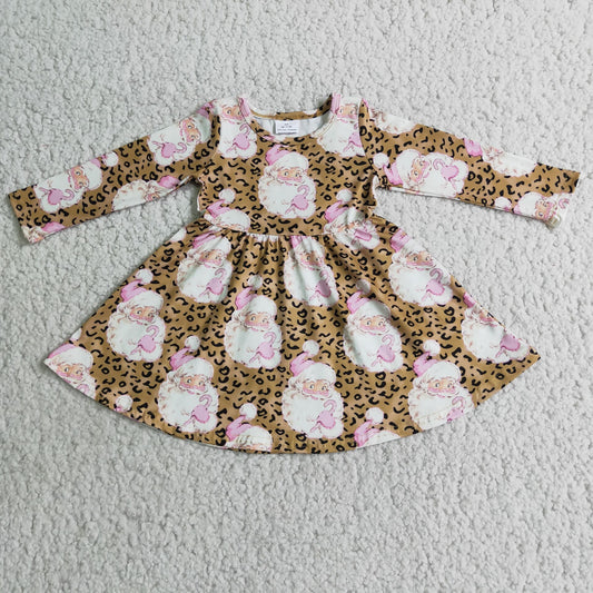 9.16 6 A7-13 Baby Girls Winter Outfits Santa leopard long sleeve girls Christmas dresses