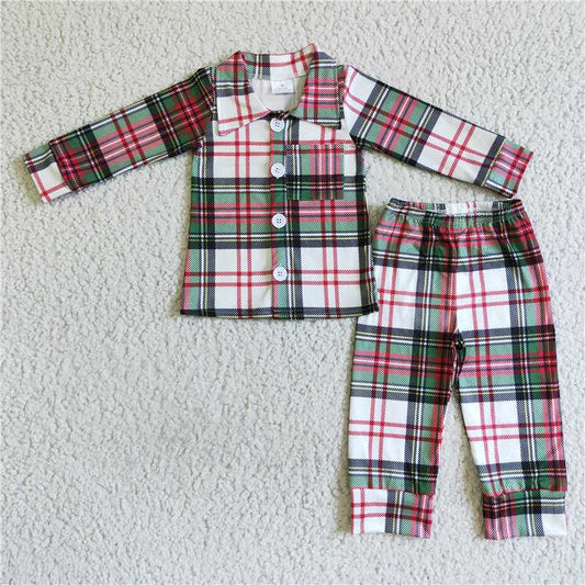6 A7-15 Boys Plaid button up pajamas sleepwear