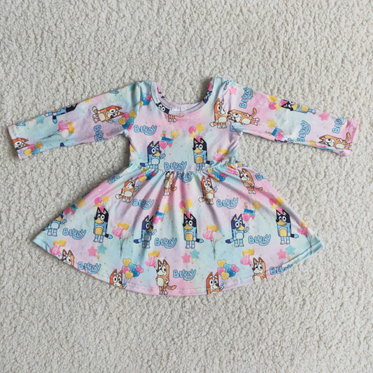 12.20 6 A7-17 RTS No Moq Promotion Baby Girls Heart dog cute print long sleeve dresses