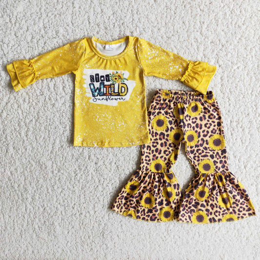 9.17 6 A7-19 Baby Girls Winter Outfits Stay wild sunflower shirt leopard pants sets