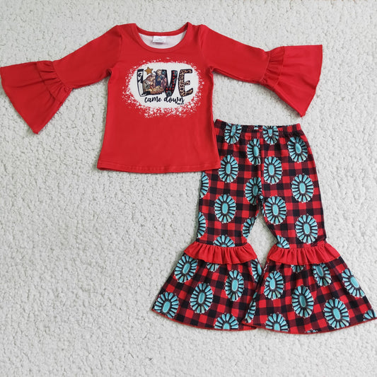 9.17 6 A7-28 Baby Girls Winter Outfits Love came down bleached shirt pants girls western Christmas sets