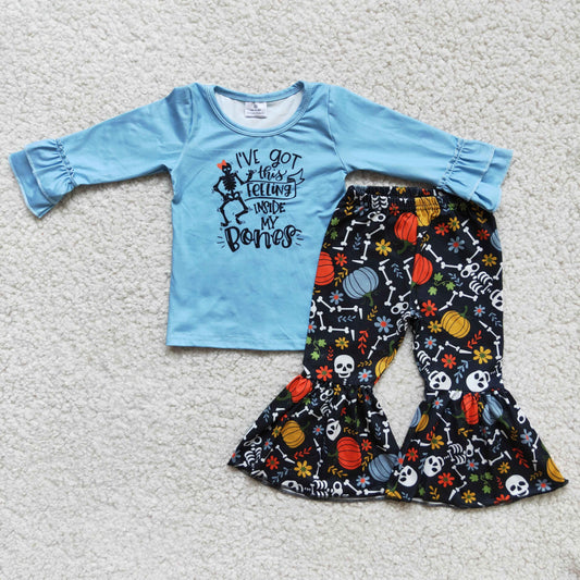 6 A8-26Screen print pumpkin bell bottom pants halloween outfits