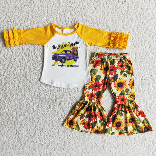 6 B0-2 Heifer shirt match sunflower bell bottom pants girls outfits