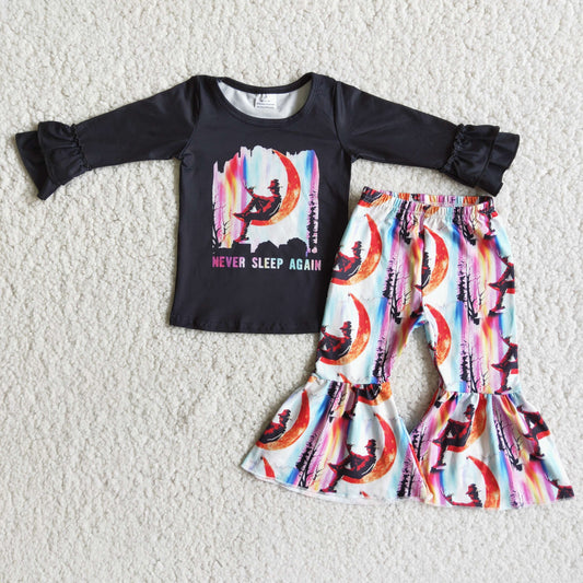 6 B1-23 Mever sleep again Black long-sleeved top and flared pants set