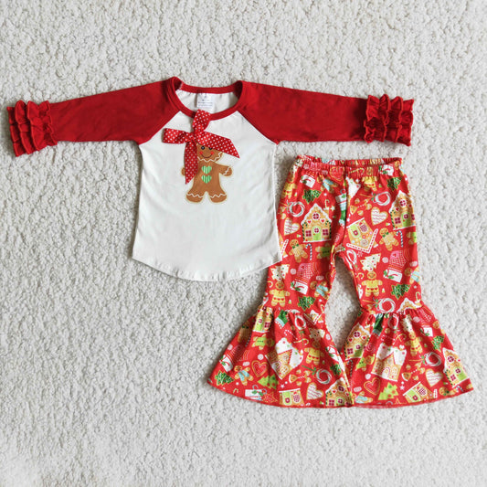 11.22 6 B10-37 RTS No Moq Clearance Baby Girls Winter Outfits Baby Girls Christmas red bell bottom pants sets