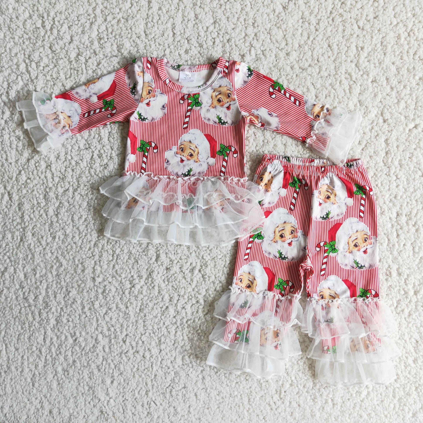 6 B12-18 Baby girls santa lace ruffle Christmas sets