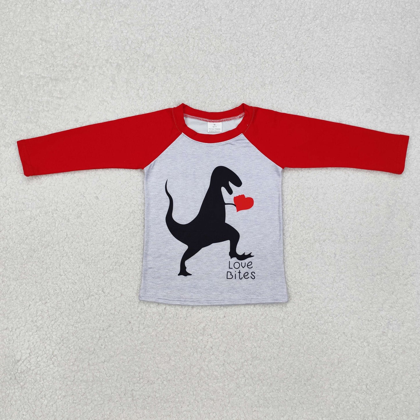 6 B12-7  Love bites long sleeve dinosaur boy valentine's shirt