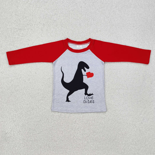 6 B12-7  Love bites long sleeve dinosaur boy valentine's shirt
