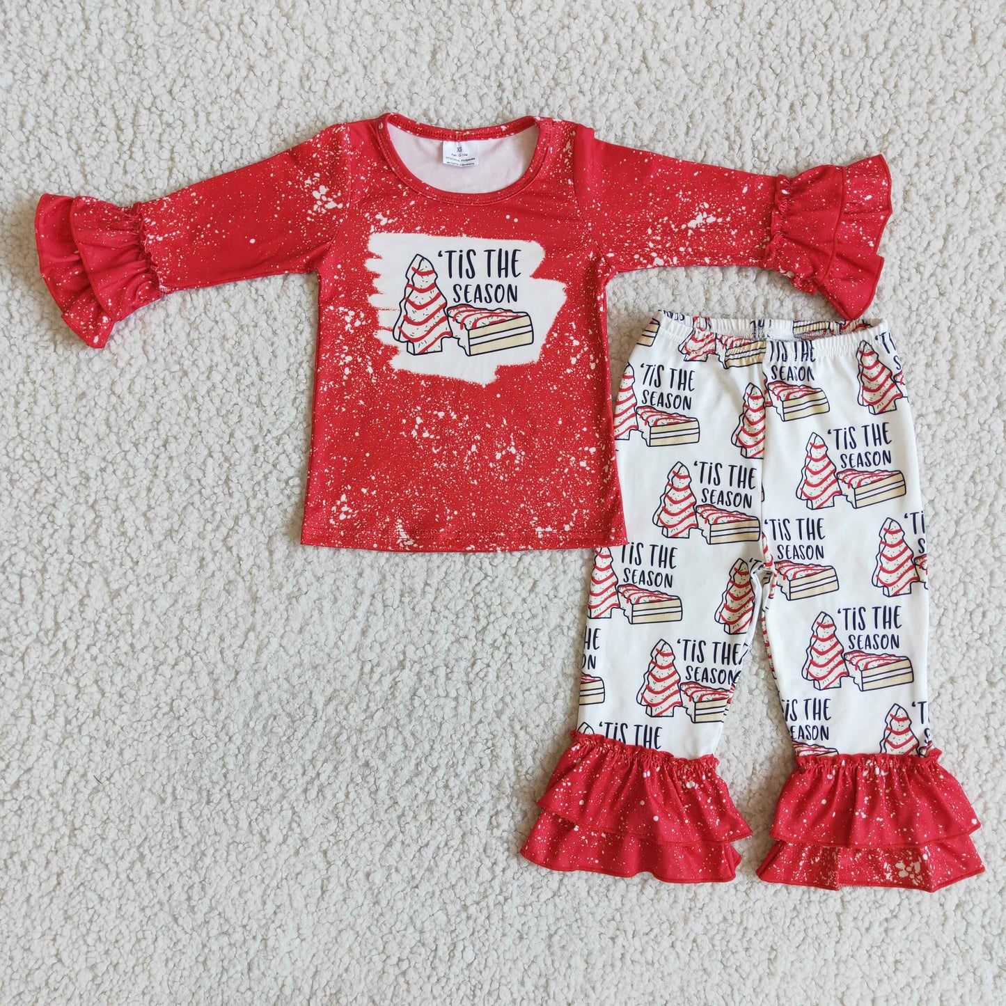 11.22 6 B13-30- RTS No Moq Clearance Baby Girls Winter Outfits Baby Girls Christmas Trees Top Ruffle Pants Pajamas Sets