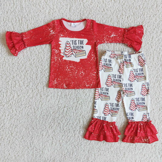 11.22 6 B13-30- RTS No Moq Clearance Baby Girls Winter Outfits Baby Girls Christmas Trees Top Ruffle Pants Pajamas Sets